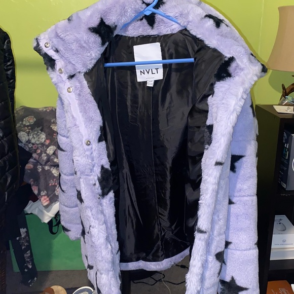 NVLT Lavender Star Print Faux Fur Puffer Jacket - Picture 7 of 9